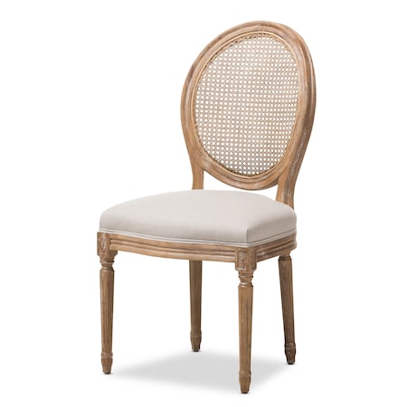 Baxton Studio Adelia Oak Finish Wood and Beige Upholstered Dining Side Chair 133-7335